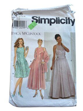 Vintage 90s Simplicity 7636 Sewing Pattern Size 12-14-16 Dress & Wrap UNCUT